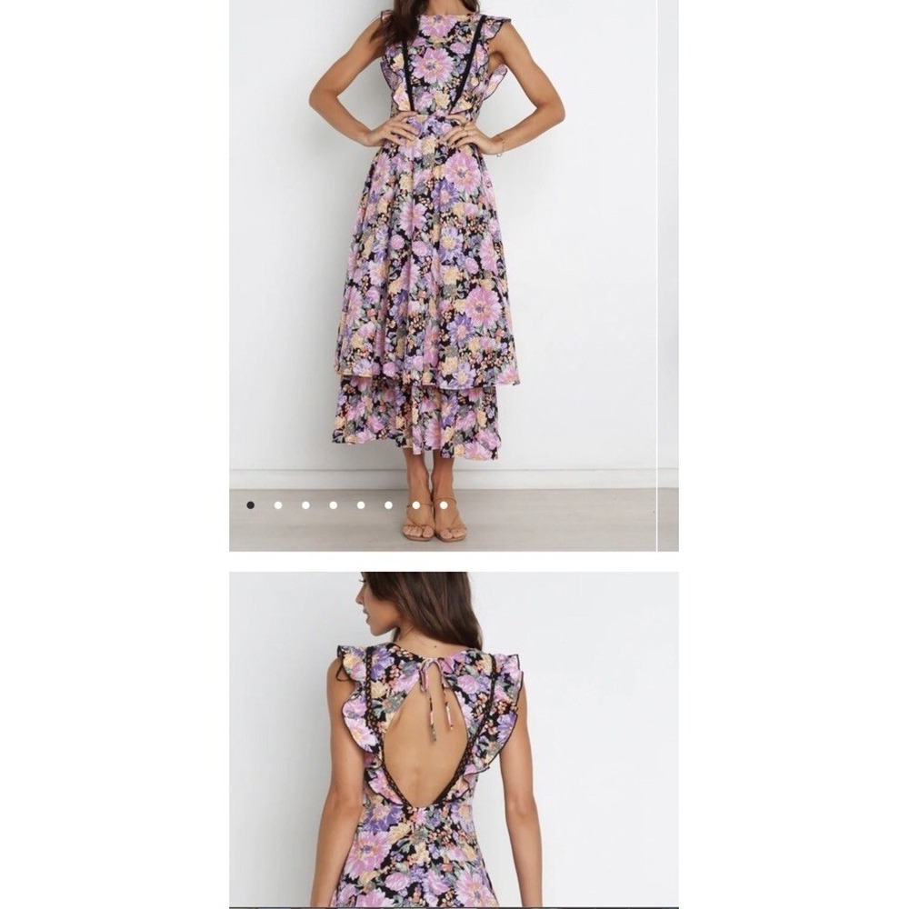 PETAL & PUP NwT Women's Delvita Dress Sz 4 Layered Maxi Lattice Lace Trim‎